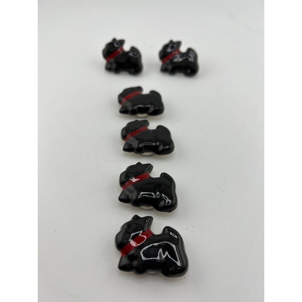 Vintage‎ Set of Six Black Dog Design Button Covers Scottie Scottish Terrier